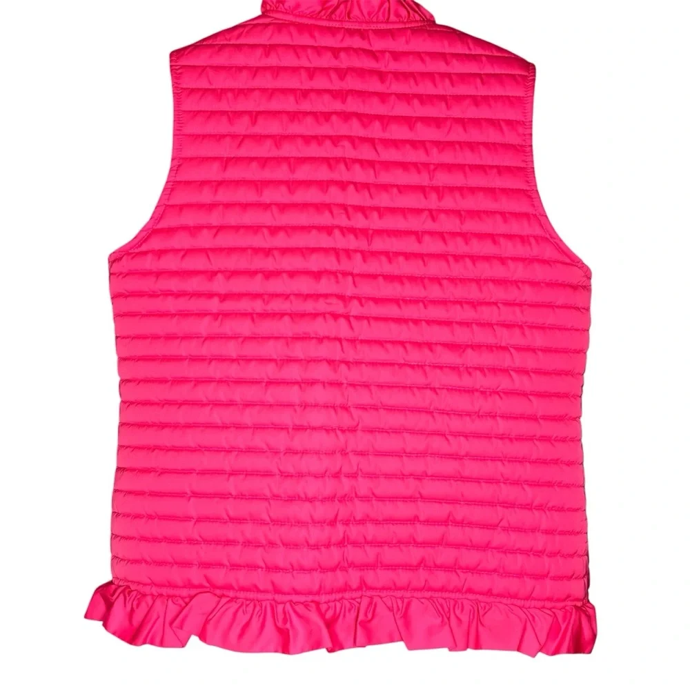 Lilly Pulitzer Girls Pink Quilted Puffer Vest XL Monogram Ruffle Hem